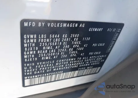 2022 Volkswagen Id.4 Pro from USA, damaged, VIN WVGRMPE26NP063208